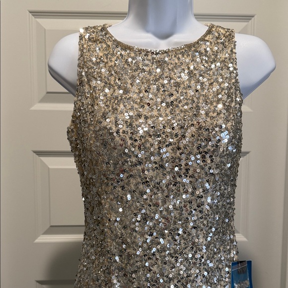 NWT Mac Duggal Elegant Gold Silver Sequin Dress Size 0 Holiday Party New Years - Picture 5 of 16
